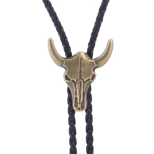 Image of Cowboy Bolo Tie for Men, Vintage Cow Skull Bolo Tie Necklace Native American Necktie for Men Women
