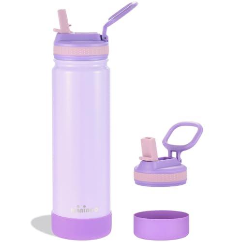 Insulated Stainless Steel Water Bottle with Straw, Ceramic-Lined, BPA-Free & Leak-Proof, 24 oz, Sparkling Lavender