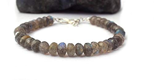 Natural Faceted Labradorite Bracelet in 925 Sterling Silver, Beaded Bracelet, Dainty Bracelet, Gemstone Bracelet, Artisan, Gift For Her
