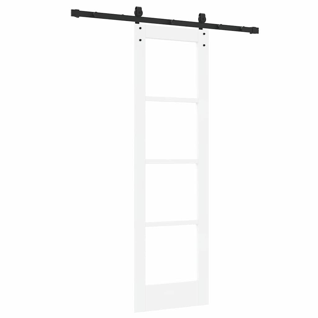 Puerta corredera ORKDAL blanca de 61 x 198,5 cm madera maciza de pino y cristal, riel de 152,5 cm, deslizamiento silencioso, para interiores, pasillos y decoración moderna