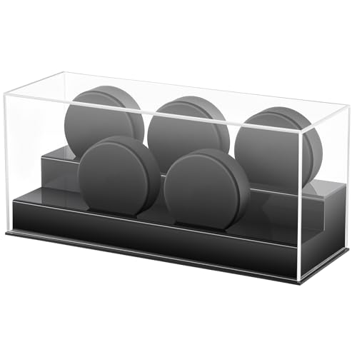 Reallnaive Acrylic Hockey Puck Display Case Clear Holder Holds 5 Pucks Hockey Puck Stand Showcase for Autographed Memorabilia