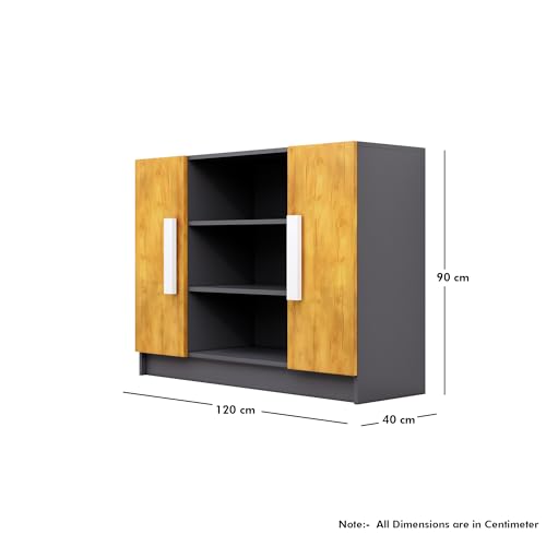 Image of Bniture Storage Cabinet Wooden Sideboard for Living Room with 3 Shelf & 2 Door | Multipurpose Book Shelf Storage Organizer Cabinet for Office Home Hallway Drawing Room Bedroom |Slate Grey & Giant Wood