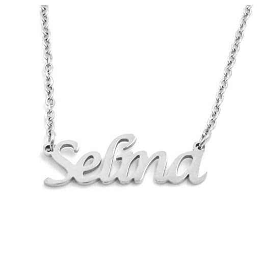 Kigu Selina - Collar con nombre personalizado y cadena ajustable, color plateado