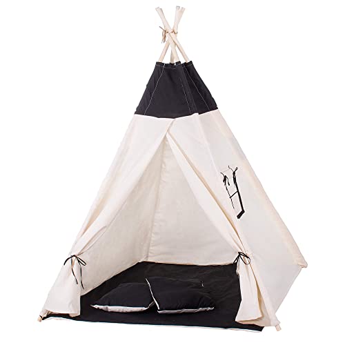 SPRINGOS Tienda de campaña para niños Tipi Cojín de Suelo de algodón 160 x 120 x 100 cm Tienda de campaña para niños