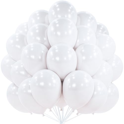 Image of PartyWoo Pearl White Balloons 50pcs Metallic White Color 12 Inch