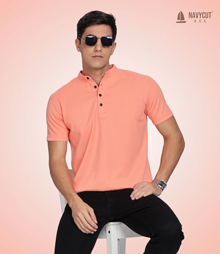 Image of Men's and Boy's Polyster T-Shirt with Mandarin Collared Neck Half Sleeves Closuer Button and Regular Fit | Polo t Shirt for Man || Color Tshirt for Men & Boy