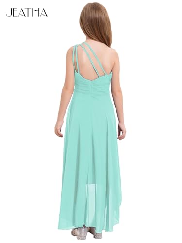 JEATHA Kids One Shoulder Sequin Flower Girl Dress High Low Wedding Bridesmaid Dress Pageant Prom Ball Gown2