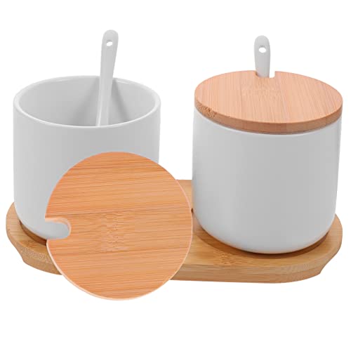 Cabilock Spice Jar Organizer Ceramic Condiment Storage Jar Tray Salt Bowl Easy to Clean Kitchen Supplies