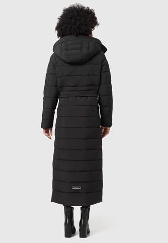 Navahoo Damen Wintermantel Warmer Steppmantel lang mit Kapuze und Taillengürtel Das Teil XIV Black Gr. XL