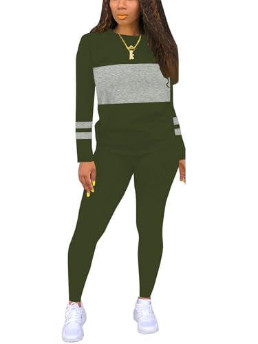 Image of Nimsruc Two Piece Outfits For Women Casual Jogging Suit Sweatsuits Sets Matching Athletic Clothing Fashion Tracksuit Army Green XL