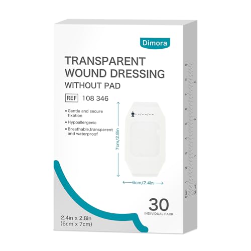 Dimora Transparent Film Dressing 6 cm x 7 cm 30 pcs Clear Bandage Tape for Wound Care Adhesive Post Surgical Cover Pad for IV Shield Tattoo Aftercare Shower Protector