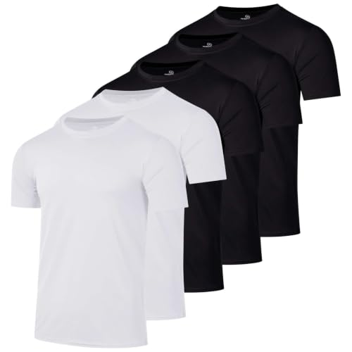 Image of 5 Pack Men's Dry Fit Workout T Shirts Crew Neck Athletic Gym Running Tees | Short Sleeve, Moisture Wicking, Cooling, Stretch, Undershirts, Work, Summer, Hiking, Tennis, Basketball, Sports, Exercise