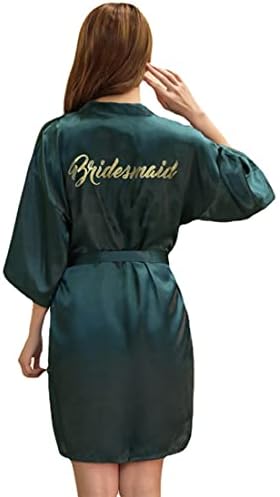 DF-deals Women's Satin Kimono Robe for Bridesmaid and Bride Wedding Party Getting Ready Short Robe with Gold Glitter Dark Green X-Large 8-10