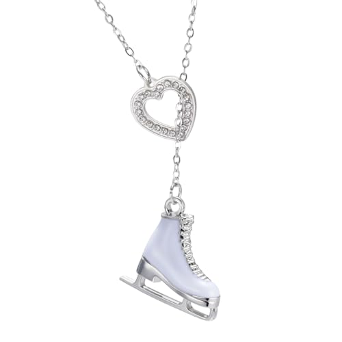 TEAMER Collana con ciondolo a forma di pattino da ghiaccio con cristalli turchesi 3D e ciondolo a forma di cuore, gioiello ispiratore per donne, 20*18mm, Acciaio inossidabile, Nessuna pietra preziosa