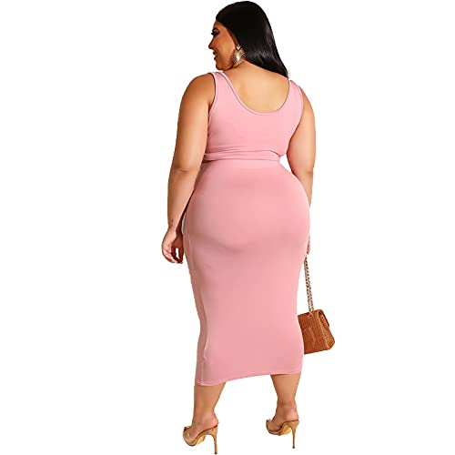 Image of Plus Size Women 2 Piece Outfits Sets Sexy Tracksuit Midi Dress,Sleeveless Tank Top Bodycon Skirts Set Casual Summer