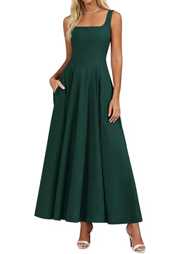 PRETTYGARDEN Cocktail Dresses for Women Formal 2026 Summer Sleeveless A Line Long Flowy Spring Wedding Guest Party Midi Dress (Dark Green Medium)