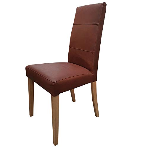 JOYSHOP s.r.l. Sedia Seggiola in Legno di faggio con Schienale e Seduta in Vera Pelle conciata al Naturale, per la Sala da Pranzo, Prodotto Full Made in Italy, Non di importazione, Color Marrone