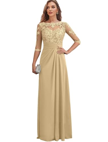 3/4 Sleeve Applique Ruffle Long Mother of The Bride Dresses for Women Chiffon Mother of The Groom Dresses for Wedding4