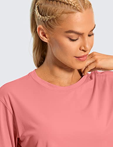 Image of CRZ YOGA Pima Cotton High Neck Crop T-Shirt | Workout, Naturally Soft, Loose Fit, Short Sleeve Tops for Women
