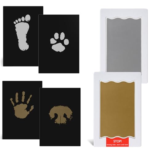 Nabance Pfotenabdruck set Hund, Fußabdruck Baby 2 pcs Gold und Silber Stempelkissen mit 4 Karten Handabdruck Fussabdruck Baby Hundeschnauze Druck Kit Abdruck set Geschenk für Haustiere Besitzer