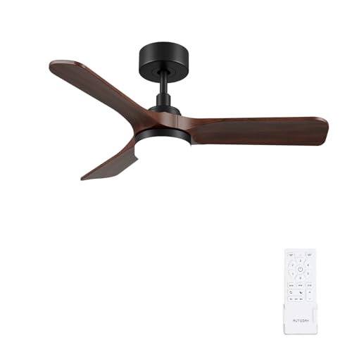 Ventilateur de plafond bois 90 cm avec lampe et moteur DC silencieux 30W