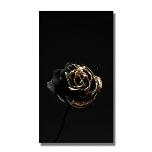 Cartel e impresion negro oro de cuadro abstracto flores modernas lienzo pared salon casa
