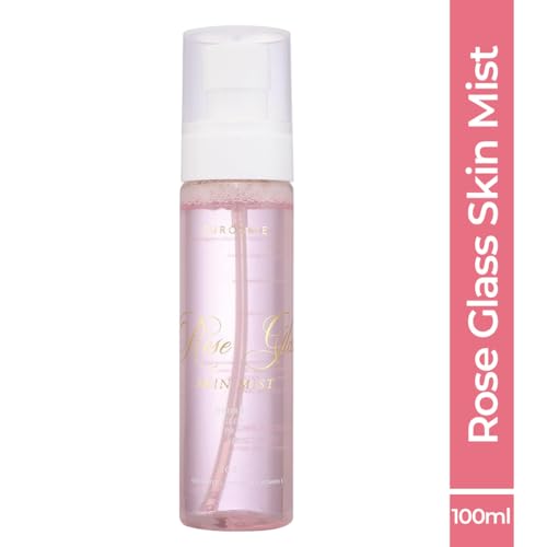 Image of SUROSKIE Rose Glass Skin Mist 100ml | 2 in 1 Face Toner + Makeup Setting Spray | Enriched With Rose Water & Aloe Vera | Toner For Glowing & Hydrating Skin | All Skin Types | For Men & Women
