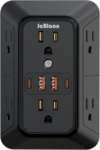 JcBlaon Outlet Extender Surge Protector - 6 Outlet Splitter with 4 USB Ports (2 USB C) Multiple Plug Expander Wall Charger 3 Sided Multi Plug Wall Adapter Power Strip for Home Office Travel-ETL