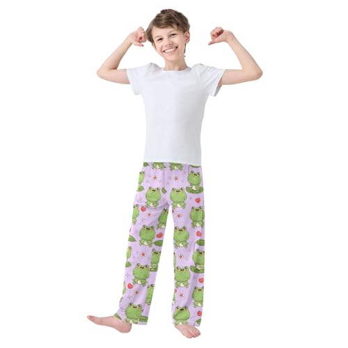 Cute Frogs Purple Boys Pants for Kids Jogger Pants with Pockets S-XL2