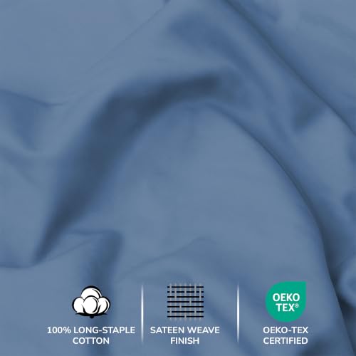 Image of Feather & Stitch 500 TC Twin Size 3pc Damask Bed Sheet Set, 100% Soft Cotton Breathable Bedsheets, 18 inch Deep Pockets Sateen Weave Solid Bedding Mattress Resort Hotel Luxury Decor - (Mist Blue)