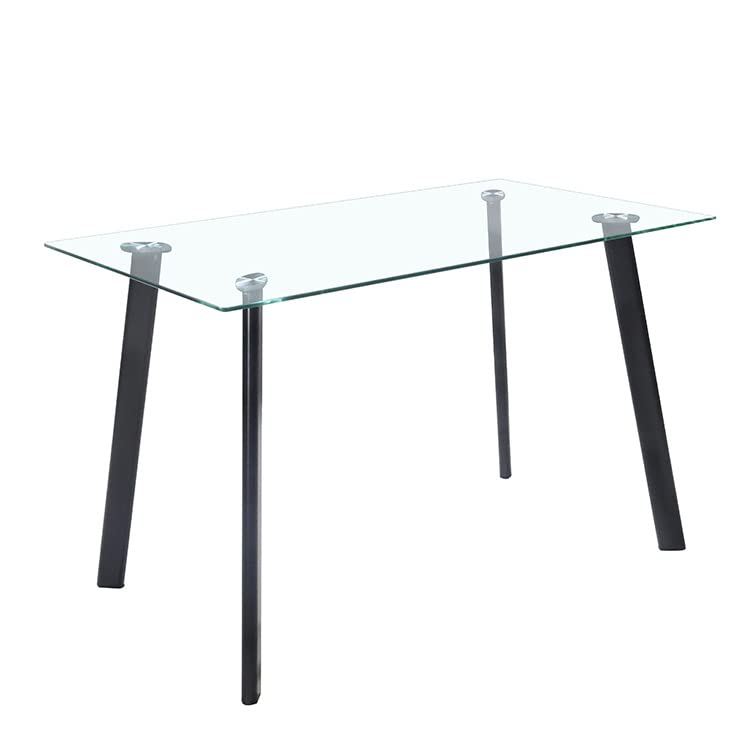 Table de salle à manger rectangulaire en verre avec pieds métalliques noirs 120 cm