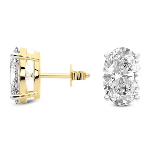 The Diamond Deal IGI Certified 1.00 to 5.00 Carat Oval Shape Lab-Grown Diamond 4-Prong Stud Earrings in 14k Yellow, White or Rose Gold With Push Back Closure