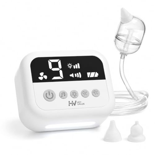 HEYVALUE Nasal Aspirator for Baby Hospital Grade Nose Sucker with 9 Levels Suction Night Light and Nursery Rhyme Soothing Function Electric Nose Suction for Baby with 3 Food-Grade Silicone Tips