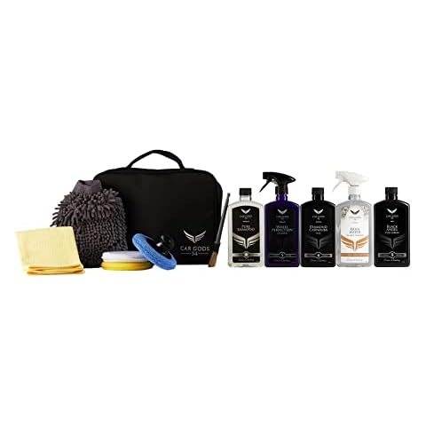 Car Gods Ultimate Black Detailing Gift Pack | 10 Piece Car Care Cleaning Kit - Black Carnauba Wax, Shampoo, Wheel Cleaner, Holy Water Car Polish, Wheel Brush, Wash Mitt, Drying Cloth, Applicators, Bag Cover