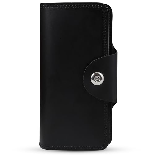 Men's And Woman Genuine Leather Bifold Long Wallet RFID Blocking Security 4 ID Window Checkbook, Credit Holder (Black)2