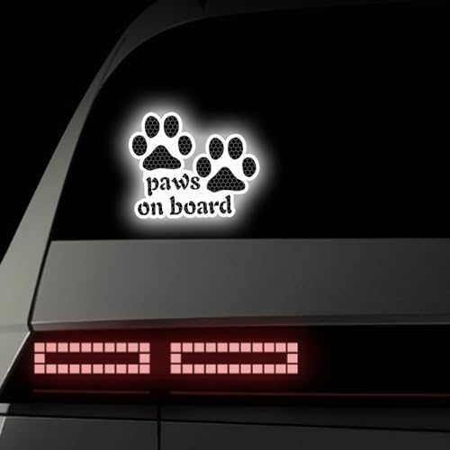 Image of 2pcs Reflective Paw Print Decal Dog Paws on Board Car Window Sticker Safety Warning Sign Stickers Funny Reflective Vinyl Stickers for Car Motorcycles Laptop (White)