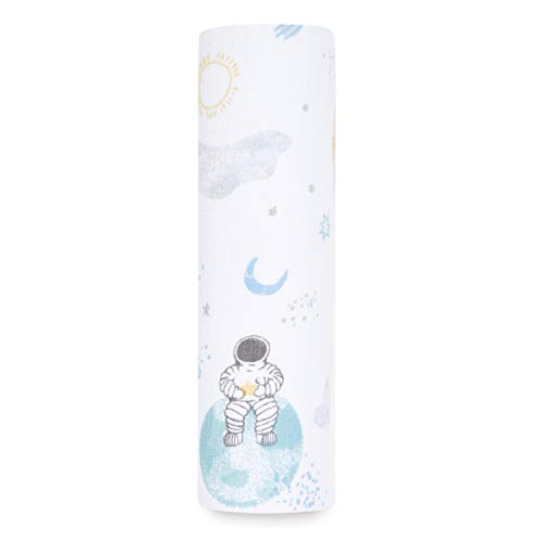 aden + anais Manta Swaddle – Pack de 1, Space Explorers | 112 x 112 cm | Gran muselina 100% transpirable de algodón -Snug – envoltura para bebés niñas y niños | Gráficos | Recién Nacido