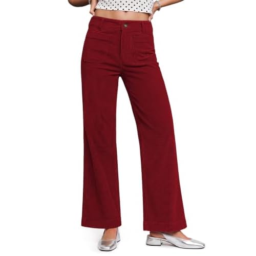 LOMON Women's Corduroy Pants, Relaxed Straight Leg Casual Work Pants