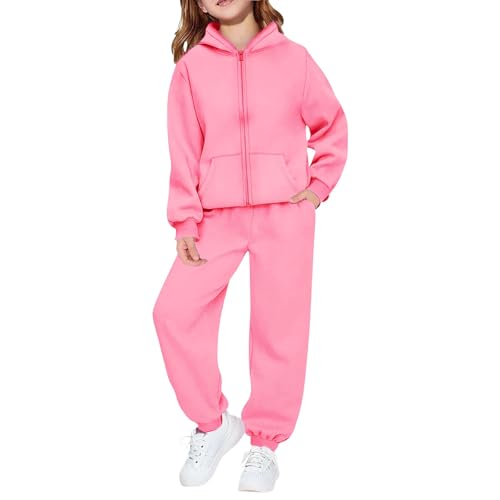 Girls 2 Piece Outfits Sweatsuits Athletic Hoodie Sweatshirt Sweatpant Zip Up Tracksuit Casual Solid Jogger Pants Set