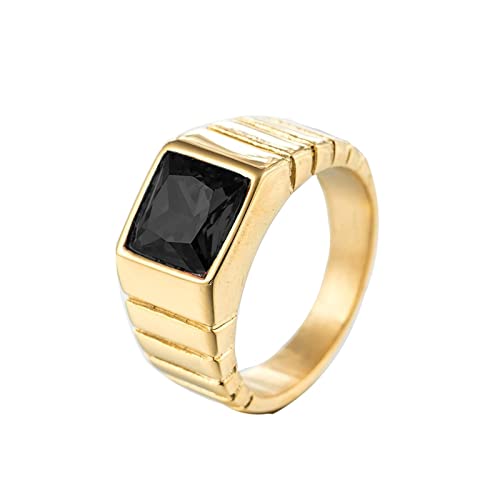 Image of Aotiwe Mens Ring Fashion, Mens Gothic Rings Ladder Gold with Red Round Cubic Zirconia Stainless Steel Size R 1/2