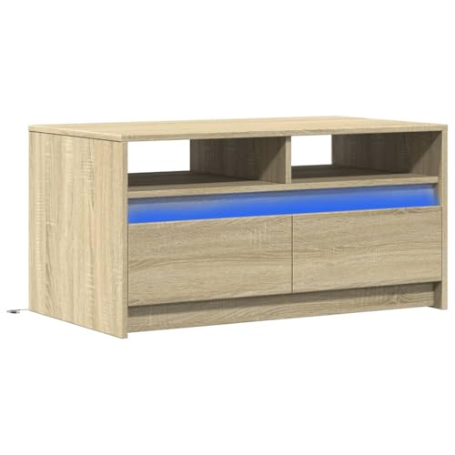 vidaXL LED Couchtisch, Beistelltisch mit Stauraum, Sofatisch Kaffeetisch für Wohnzimmer, Teetisch Wohnzimmertisch, Sonoma-Eiche Holzwerkstoff