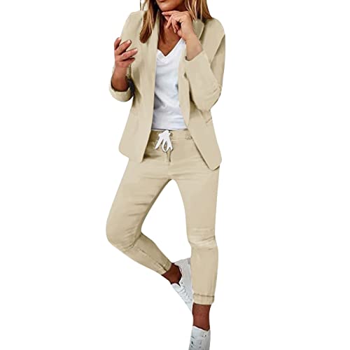 KQIVAM Büro Arbeit Anzug Elegant Einfarbig Geschäft Blazer Set Casual Business Jacke Modische 2 Stück Damen Arbeit Büro-Anzüge Offene Blazer Offene Langarm Angebote des Tages Heute