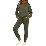 Genérico Conjunto Mujer Vestir Dos Piezas Color Liso - Moda Mujer Casual, Conjunto De 2 Piezas Elástico Trabajo, Top Con Capucha Y Pantalón - Adecuados Para Primavera Y Otoño Verde militar M