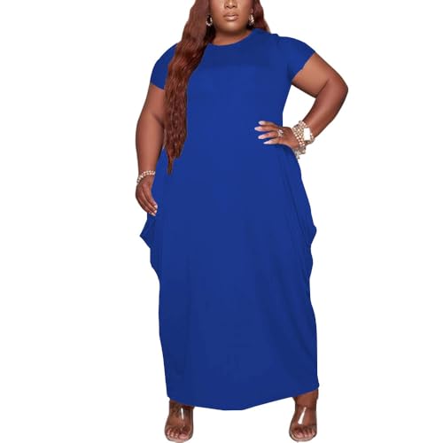 Image of YeGine Oversize Tshirt Dress Plus Size Short Sleeve Maxi Dress with Pockets
