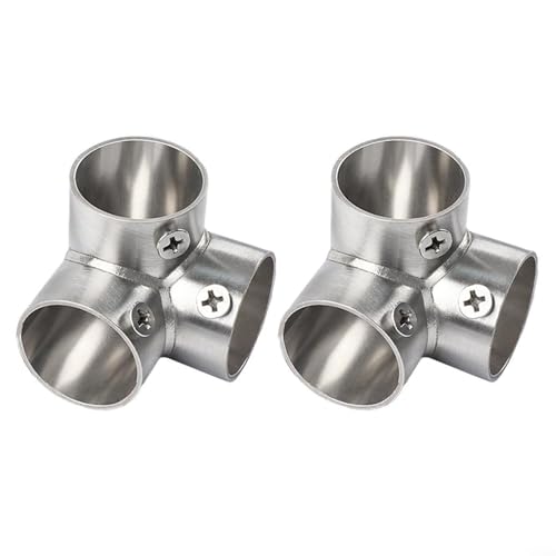 Puupaa Lot de 2 raccords de tuyau en acier inoxydable à bride à angle droit de 26 mm de diamètre intérieur pour tringle à vêtements, étagères, meubles de construction, serre (3 voies)