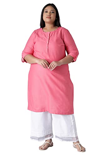 Image of W for Woman Women Cotton Blend Round Neck Solid Regular Kurta