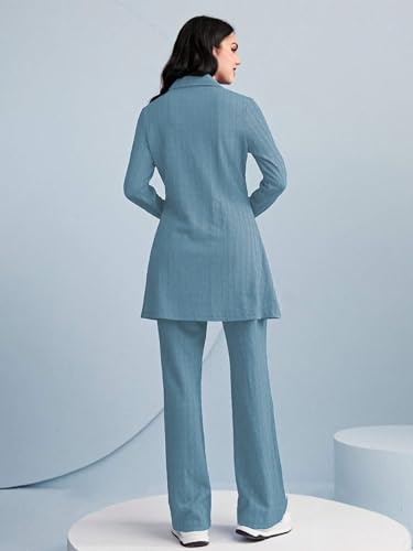 Image of TADKEE Women's Solid Color Two-Piece Set | Long Sleeve Top & Wide Leg Pants Co-ord Set | Casual Wear Co ord Set