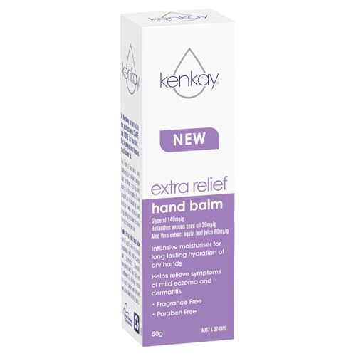 Kenkay Extra Relief Hand Balm - 50g Tube. Relief from Mild Eczema and Dermatitis Symptoms - Soothing Relief for Dry Hands with Aloe Vera & Sunflower Oil - Free from Parabens and Fragrance