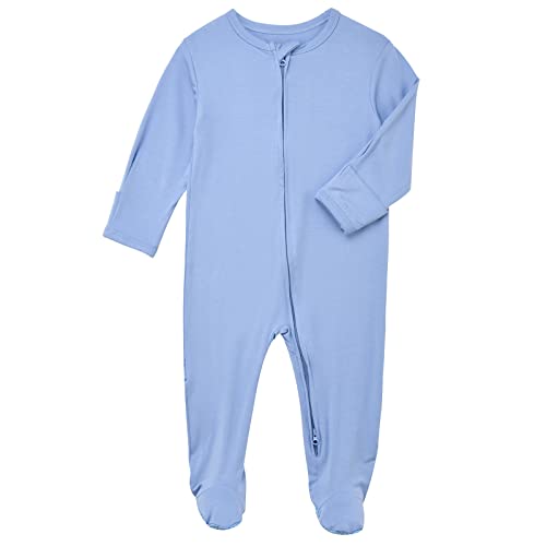 Image of Aablexema Baby Footie Pajamas Zipper - Rayon from Bamboo Infant Footed Pjs with Mittens Sleepwear Jammies