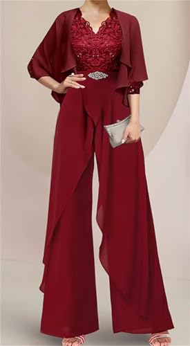 2 PCS Mother of The Bride Jumpsuit for Wedding Plus Size Mother of Groom Pant Suits with Jacket Wedding Guest Formal Outfit3